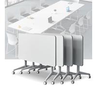 Grande table de conférence pliante moderne avec roues silencieuses en acier, idéale pour un séminaire et un bureau, design peu encombrant pour des espaces polyvalents