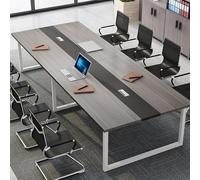 Grande table de conférence rectangulaire en bois pour 6 à 8 personnes avec trou fileté, parfaite pour bureau, salle de réunion et zones de réception (gris et blanc, 180 x 100 cm)