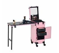 Grande table de manucure pour prothésiste ongulaire, valise de maquillage avec table de manucure pliable, table de manucure à roulettes, roulettes pivotantes à 360°, coiffeuse