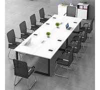 Grande table de réunion avec goulotte de câbles, grande table de conférence pour beaucoup de gens, cadre en métal noir, design en bois, assemblage facile (noir + blanc, 460 x 60 x 74 cm)