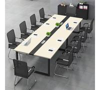 Grande table de réunion avec goulotte de câbles, grande table de conférence pour beaucoup de gens, cadre en métal noir, design en bois, assemblage facile (noir + blanc, 460 x 60 x 74 cm)