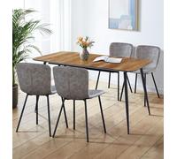 Grande table de salle à manger extensible et 4 chaises en simili cuir gris effet lumière réglable 120-180 cm Parfait pour la maison et le café salle à manger