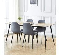Grande table de salle à manger extensible pour 4 personnes, table effet lumière (120-180 cm) et chaises élégantes en tissu gris, parfait pour la maison et le café salle à manger