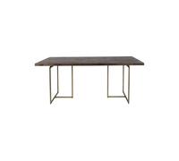 Grande table en bois d'acacia marron, rectangulaire, 8 places, plateau veiné, pieds en laiton - Dutchbone, Class - 220x90x75 cm