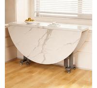 Grande Table Ronde en Bois Polyvalente Pliante Ailettes Amovibles pour Cuisine À Usage Domestique Grande Table Roulante Portable Pliante Sans Assemblage pour Salon(White,130*75cm/51.2*29.5in)