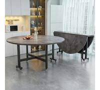 Grande Table Ronde en Bois Polyvalente Pliante Ailettes Amovibles pour Cuisine À Usage Domestique Grande Table Roulante Portable Pliante Sans Assemblage pour Salon(Gray,130*75cm/51.2*29.5in)