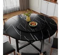 Grande table ronde en bois pour salle à manger - 90 cm - Texture marbre noir - Parfaite pour les réunions de famille, les plateaux de service et un accès facile aux plats