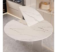 Grande table ronde pliable en bois - Extension temporaire pour cuisine, salle à manger, café, terrasse - Texture pierre blanche - 130 cm