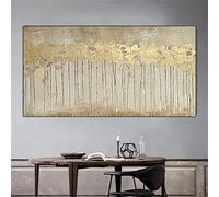 Grande Taille Chambre Encadrée Mur Art Moderne Rétro Peintures À L'huile Sur Toile Beige Gris Or Arbre Photos Pour Salon 75x150cm(30x59in) Avec Cadre