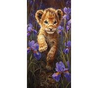 Grande Taille Diamond Painting Adulte, 5D DIY Broderie Diamant Kit Complet Lion d'Iris, Peinture Diamant Artisanat Strass Point de Croix Painting pour Adultes, Décor Intérieur Cadeaux 20x40 cm x-846