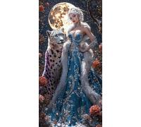 Grande Taille Diamond Painting Adulte, 5D DIY Broderie Diamant Kit Complet Lune déesse léopard, Peinture Diamant Artisanat Strass Point de Croix Painting pour Adultes, Décor Intérieur 50x100 cm x-863