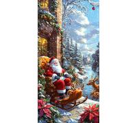 Grande Taille Diamond Painting Adulte, 5D DIY Broderie Diamant Kit Complet Père Noël, Peinture Diamant Artisanat Strass Point de Croix Painting pour Adultes, Décor Intérieur Cadeaux 90x180 cm x-675