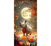 Grande Taille Diamond Painting Adulte, 5D DIY Broderie Diamant Kit Complet Rhinocéros de lune, Peinture Diamant Artisanat Strass Point de Croix Painting pour Adultes, Décor Intérieur 20x40 cm x-868
