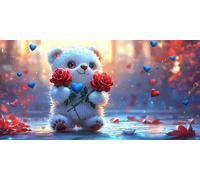 Grande Taille Diamond Painting Adulte, 5D DIY Broderie Diamant Kit Complet Rose fleur ours, Peinture Diamant Artisanat Strass Point de Croix Painting pour Adultes, Décor Intérieur 100x200 cm x-486