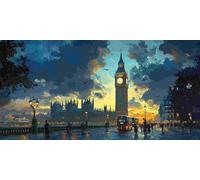 Grande Taille Diamond Painting Kits Big Ben à Londres, 5D DIY Diamond painting Adulte Art Cristal Broderie Peintures Diamant Arts Artisanat pour Enfants Home Office Décor Murale, Cadeaux 25x50 cm s628