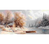 Grande Taille Diamond Painting Kits Paysage de neige en hiver, 5D DIY Diamond painting Adulte Art Cristal Broderie Peintures Diamant Arts Artisanat pour Enfants Home Office Décor Murale 70x140 cm s160