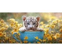 Grande Taille Diamond Painting Kits Tasse à thé tigre, 5D DIY Diamond painting Adulte Art Cristal Broderie Peintures Diamant Arts Artisanat pour Enfants Home Office Décoration Murale 70x140 cm s-600