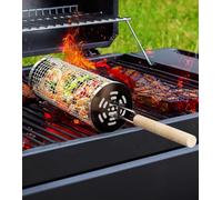 Grande Taille Ensemble de Paniers à Barbecue Emboîtables, Panier à Griller Roulant, Accessoires Barbecue Légumes et Crevettes, Barbecue Charbon de Bois de Camping, Acier Inoxydable 304, 49.5 x 11.5 cm