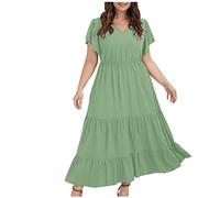 Grande Taille Femme Maxi Robe Volantées Longue Dress d'Été Floral Grandes Tailles Boheme sans Manche Femme Décontracté Dress de Soirée Sexy Col V Cocktail Party Soirée Respirant Travail Hawai Robe