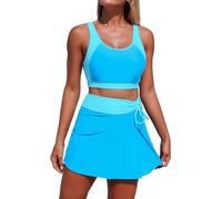 Grande Taille Haute Ensemble Bikini Femme Maillot De Bain Forte Poitrine Tankini Gainant des String Sexy Push Up Leopard Pole Dance 2 Piece Bandeau Shorty sous Vetement Érotique Jupe Pieces Bleu Set