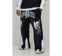 Grande taille - Jogging flare délavé à imprimé crâne homme - noir - 2XL, noir