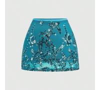 Grande taille Jupe courte décontractée pour femmes, printemps et été, verte, rétro, sexy, romantique, élégante, pour vacances, industrie lourde, multifonctionnelle, brodée, imprimée de paillettes, bri