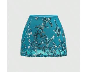 Grande taille Jupe courte décontractée pour femmes, printemps et été, verte, rétro, sexy, romantique, élégante, pour vacances, industrie lourde, multifonctionnelle, brodée, imprimée de paillettes, bri