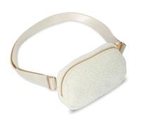 Grande taille - Mini sac banane - Longue bandoulière - Sac banane pour femme - Sac banane élégant - Sac à bandoulière unisexe pour homme, Polaire blanc crème avec accessoires dorés, Extra Plus Size,