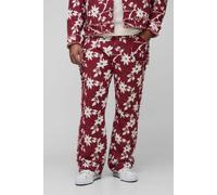 Grande taille - Pantalon flare fleuri à volants homme - rouge - 46, rouge