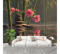 Grande taille Papier Peint de Photo 300x210 cm Reflets Du Lac Et De La ForêT De Bambous Peler Et Coller Papier Peint Panoramique intissé Murale Vert Pour Salon Chambre Enfant Chambre Décoration