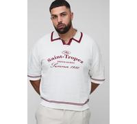 Grande taille - Polo oversize à col V en maille homme - ecru - 3XL, ecru
