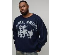 Grande taille - Pull oversize à broderie homme - bleu - 5XL, bleu