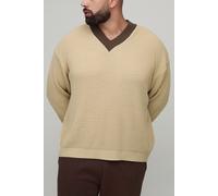 Grande taille - Pull oversize à col V homme - ecru - 5XL, ecru