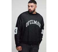 Grande taille - Pull universitaire oversize côtelé homme - noir - 5XL, noir