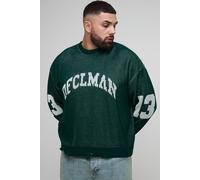 Grande taille - Pull universitaire oversize côtelé homme - vert - 5XL, vert