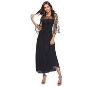 Grande Taille Robe De Couture De Broderie De Maille Sexy pour Les Femmes Robe Longue Élégante À Manches Cloche Et Coupe Cintrée Invité De Mariage Dress (Color : Black, Size : XL)