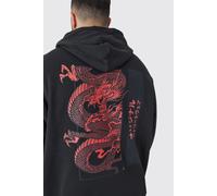 Grande taille - Sweat à capuche oversize à imprimé dragon homme - noir - 2XL, noir