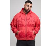 Grande taille - Sweat à capuche oversize à imprimé Worldwide homme - rouge - 5XL, rouge