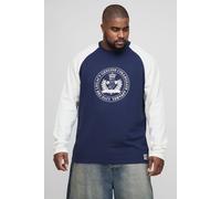 Grande taille - T-shirt droit universitaire à manches longues homme - bleu - 5XL, bleu
