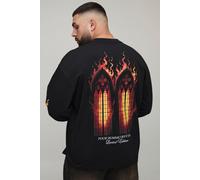 Grande taille - T-shirt oversize à col montant et imprimé flammes homme - noir - 5XL, noir