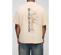 Grande taille - T-shirt oversize à col montant et imprimé Monaco homme - beige - 2XL, beige