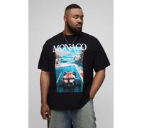 Grande taille - T-shirt oversize à col montant et imprimé Monaco homme - noir - 2XL, noir