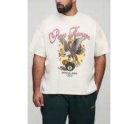 Grande taille - T-shirt oversize à imprimé aigle homme - ecru - 3XL, ecru