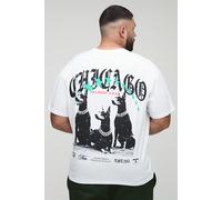 Grande taille - T-shirt oversize à imprimé Chicago Doberman homme - blanc - 2XL, blanc