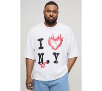 Grande taille - T-shirt oversize à imprimé I Heart New York homme - blanc - 2XL, blanc