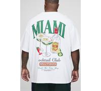 Grande taille - T-shirt oversize à imprimé Miami homme - blanc - 2XL, blanc