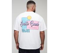 Grande taille - T-shirt oversize à imprimé South Beach homme - blanc - 2XL, blanc