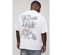 Grande taille - T-shirt oversize à imprimé Tom et Jerry homme - blanc - 4XL, blanc