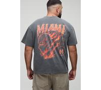 Grande taille - T-shirt oversize délavé à imprimé Miami homme - gris - 4XL, gris