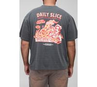 Grande taille - T-shirt oversize délavé à slogan Pizza homme - noir - 2XL, noir